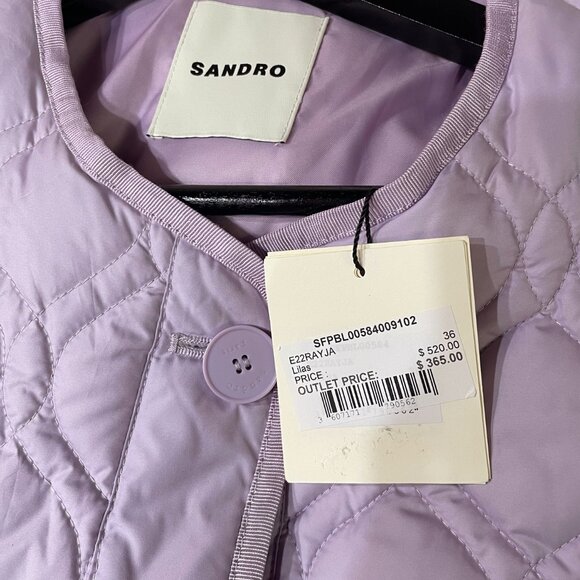 Last Chance! New Sandro Rayja Belted Quilted Jacket Lavender 36, S $520 - Picture 6 of 8